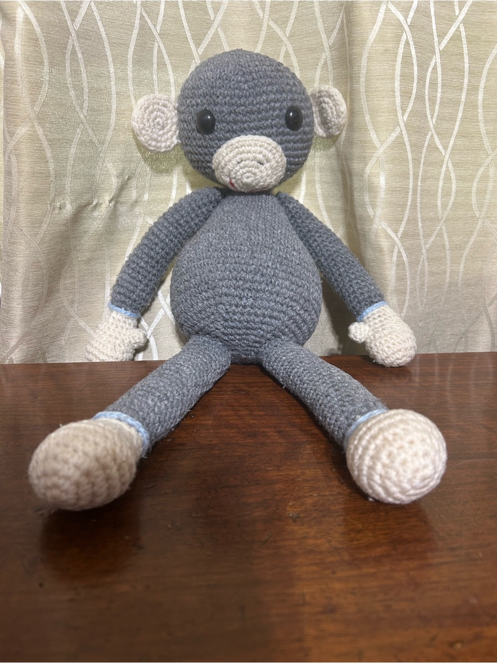 Handcrafted Grey and Cream Crochet Monkey Plush Toy for Kids